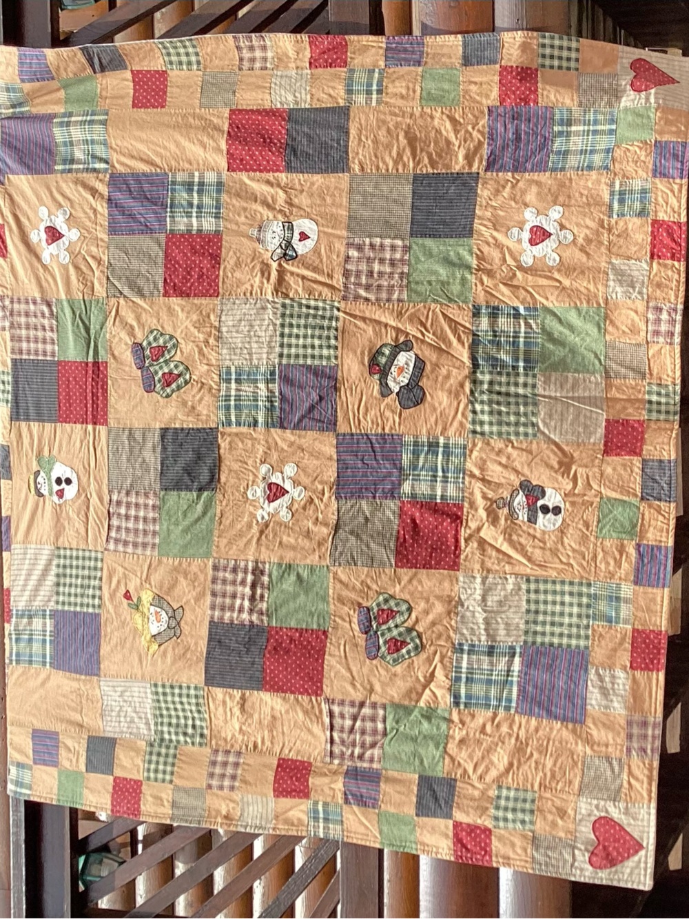 SNOWMAN PATCHWORK QUILT HANDMADE Reworked OOAK - Picture 5 of 16